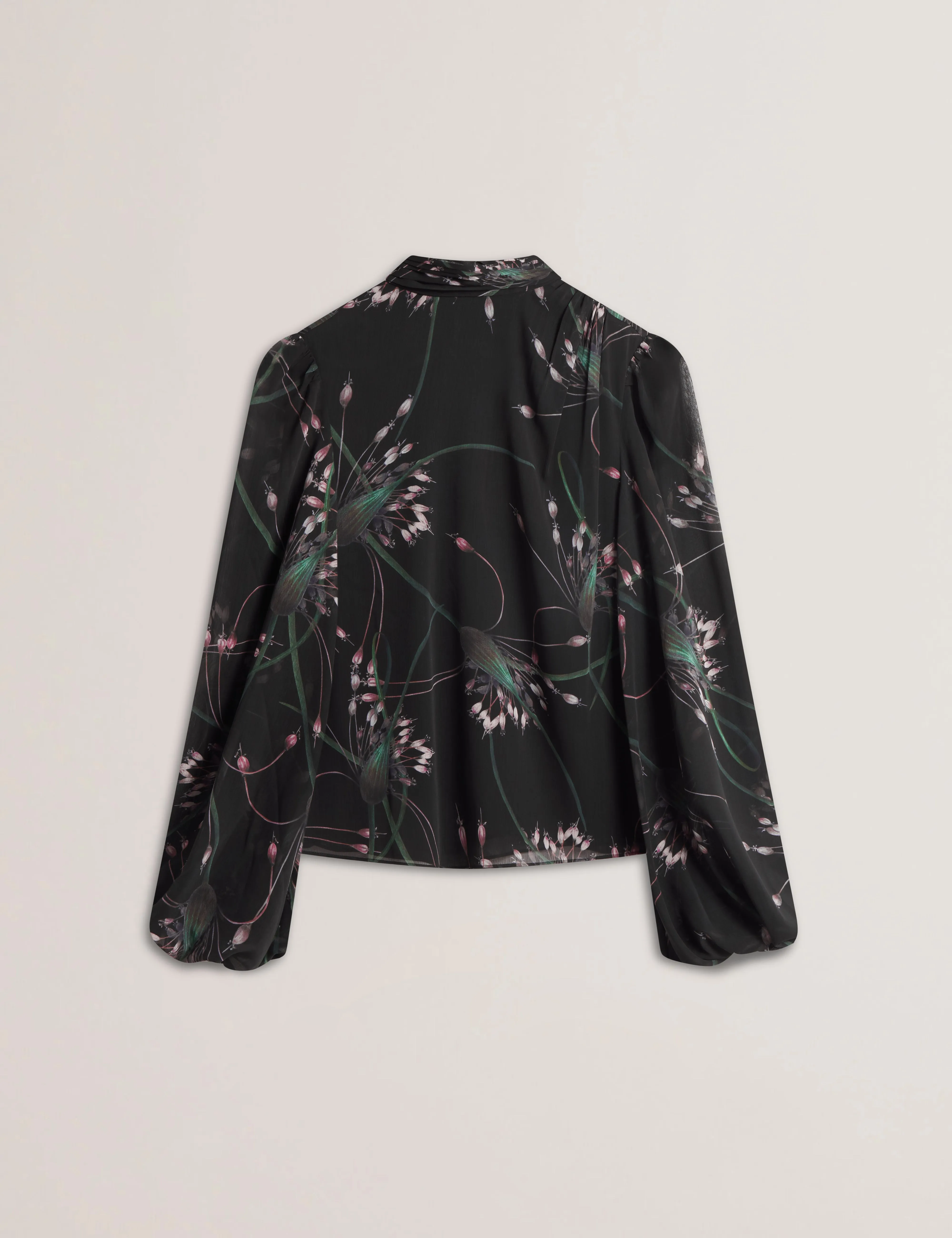 Alati Printed Tie Neck Long Sleeve Blouse Black