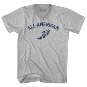 All-American Running Track Winged Foot Adult Cotton V-neck T-shirt