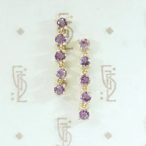 Amethysts in Gold Basket Link Dangle Earrings