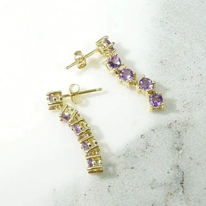 Amethysts in Gold Basket Link Dangle Earrings
