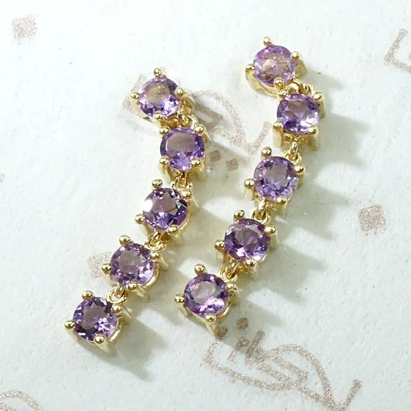 Amethysts in Gold Basket Link Dangle Earrings