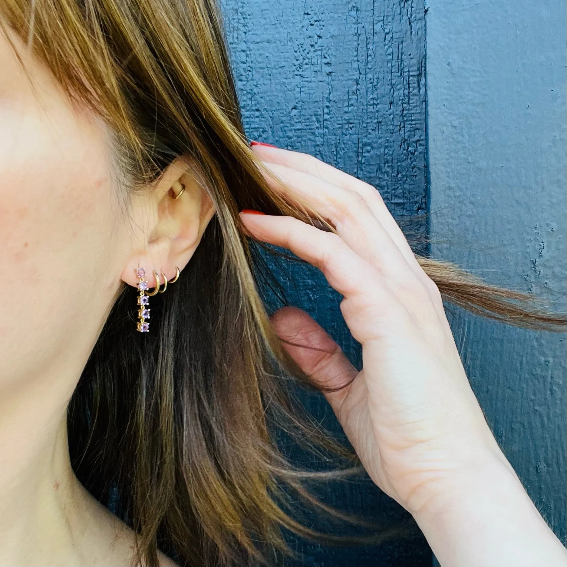 Amethysts in Gold Basket Link Dangle Earrings