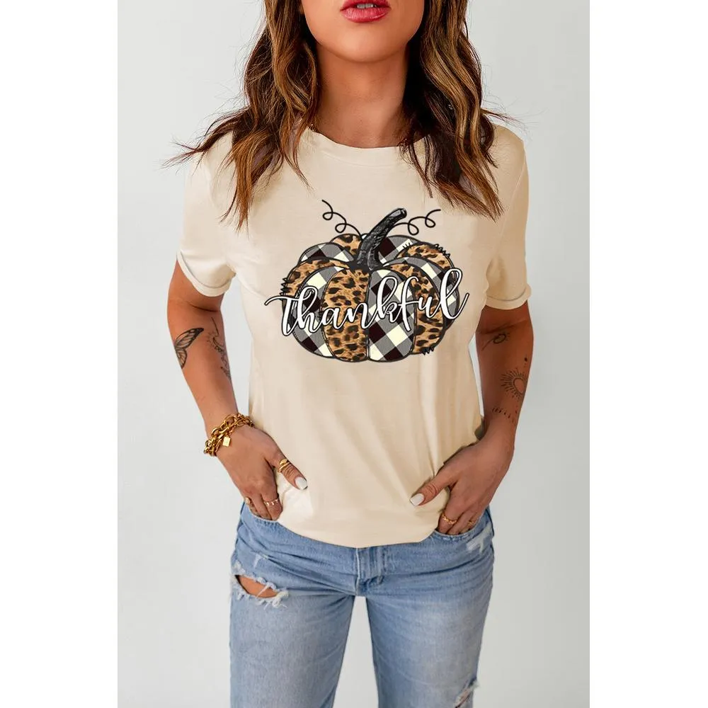 Azura Exchange Thankful Pumpkin Plaid Print Graphic Tee - S