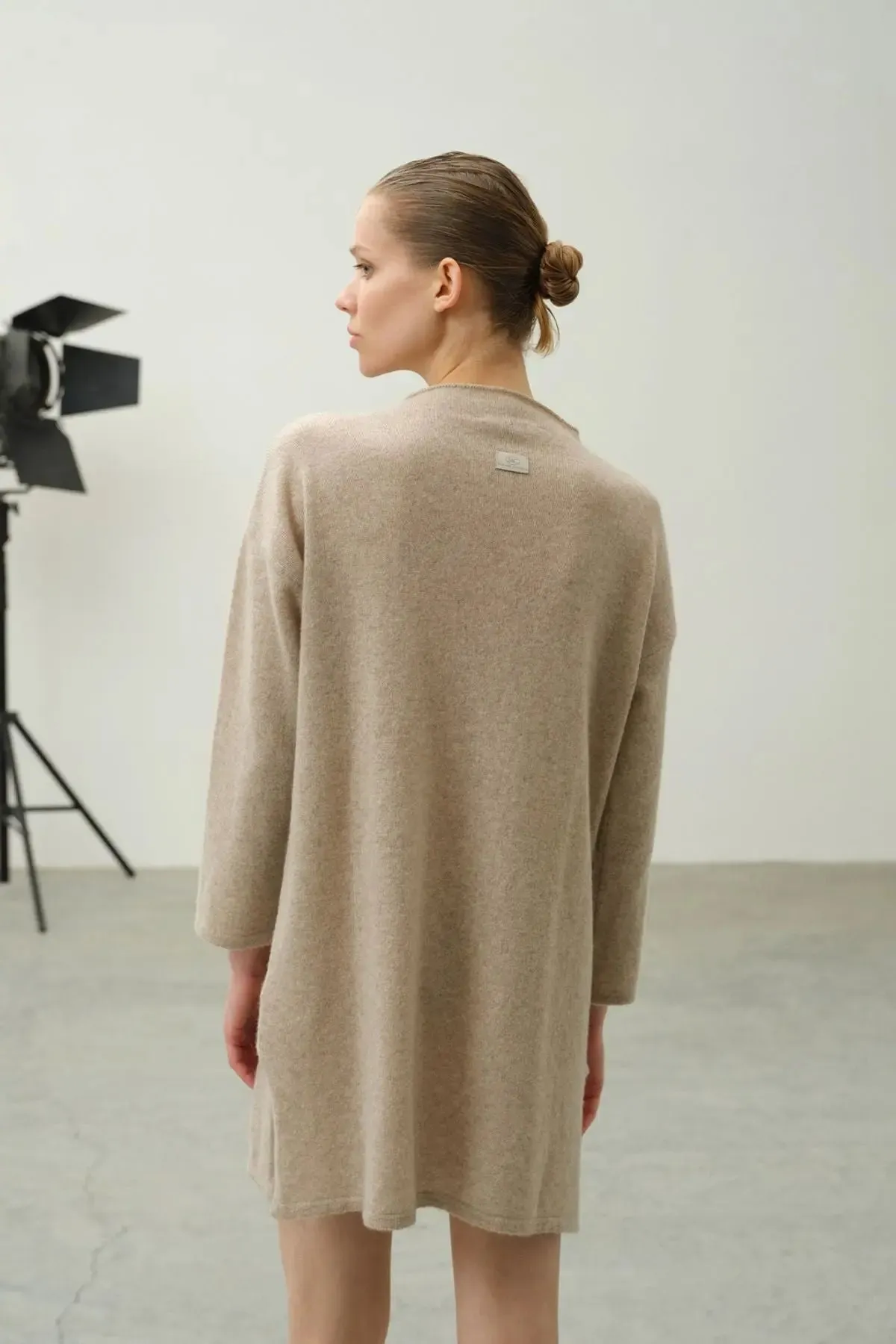 Beige Pure Cashmere Kostir High Collar Women's Tunic
