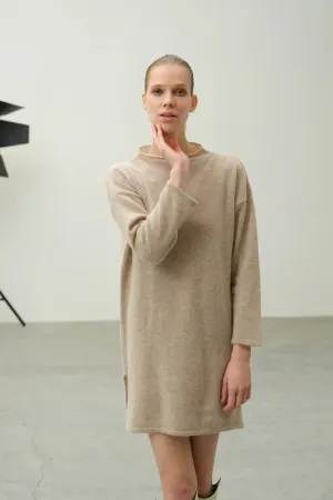 Beige Pure Cashmere Kostir High Collar Women's Tunic