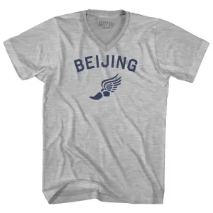 Beijing Running Track Winged Foot Adult Cotton V-neck T-shirt