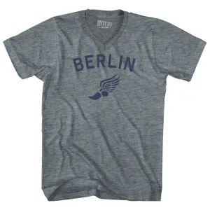 Berlin Running Track Winged Foot Tri-Blend V-neck Womens Junior Cut T-shirt