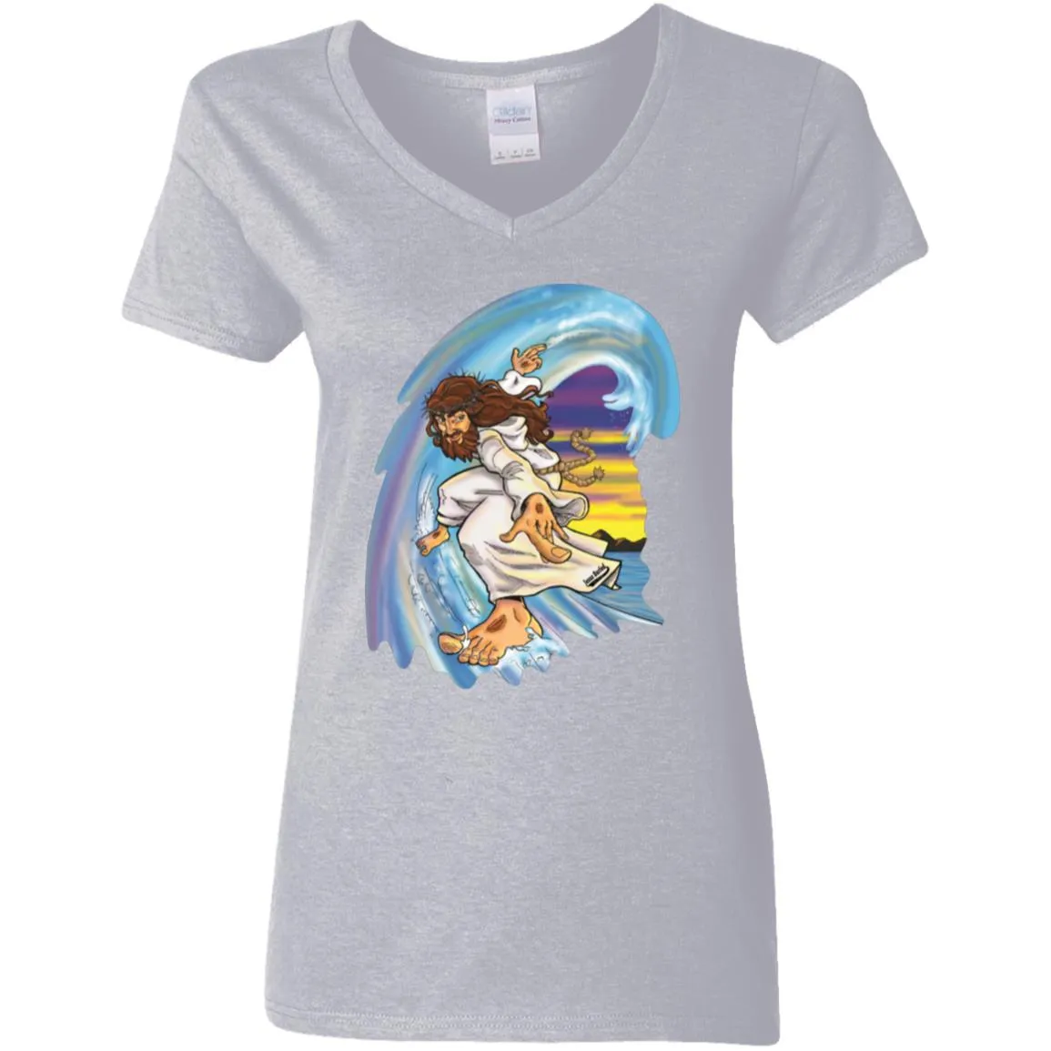Big Jesus Wave - Women's V-Neck T-Shirt