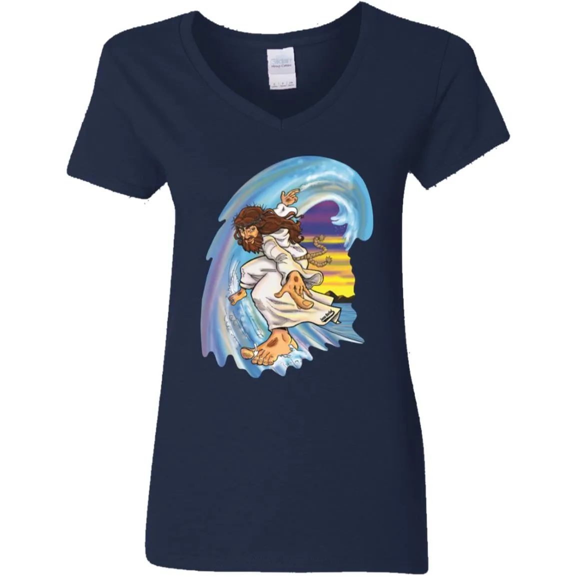 Big Jesus Wave - Women's V-Neck T-Shirt