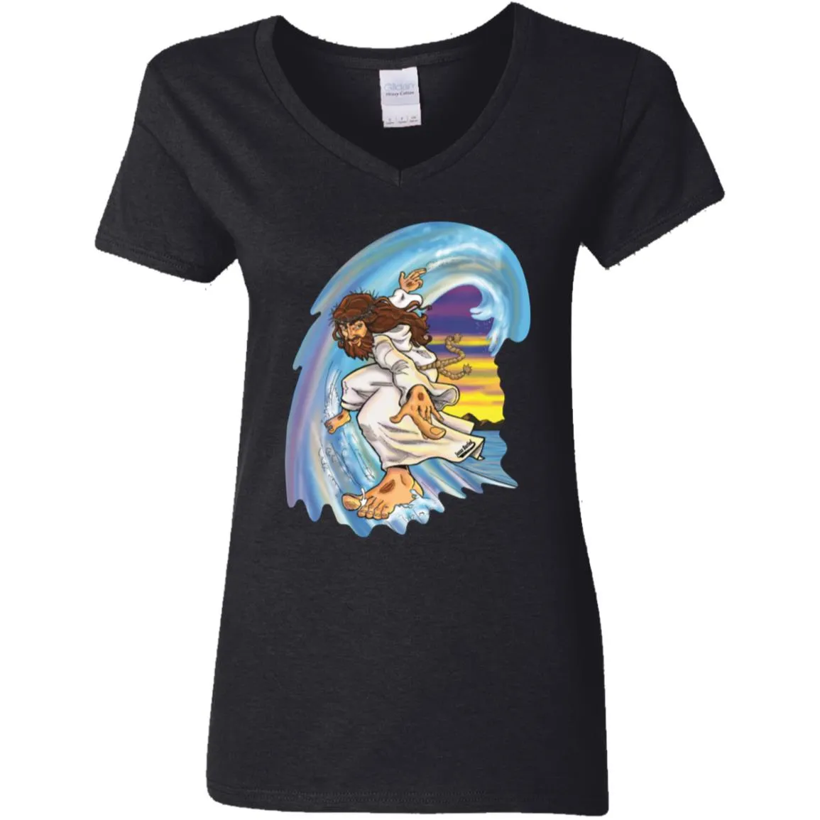 Big Jesus Wave - Women's V-Neck T-Shirt