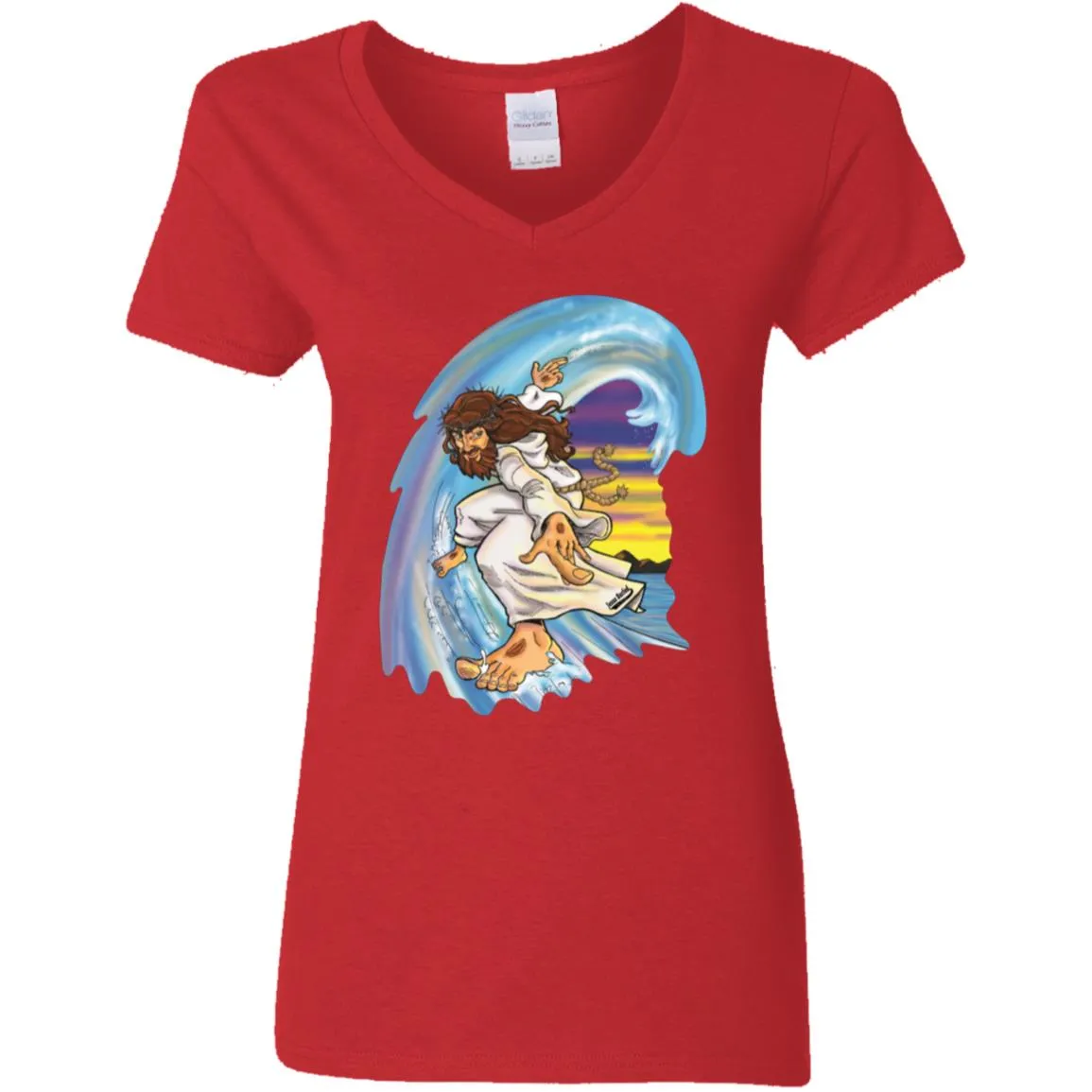 Big Jesus Wave - Women's V-Neck T-Shirt