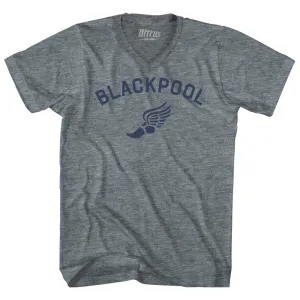 Blackpool Running Track Winged Foot-Tri-Blend V-neck Womens Junior Cut T-shirt