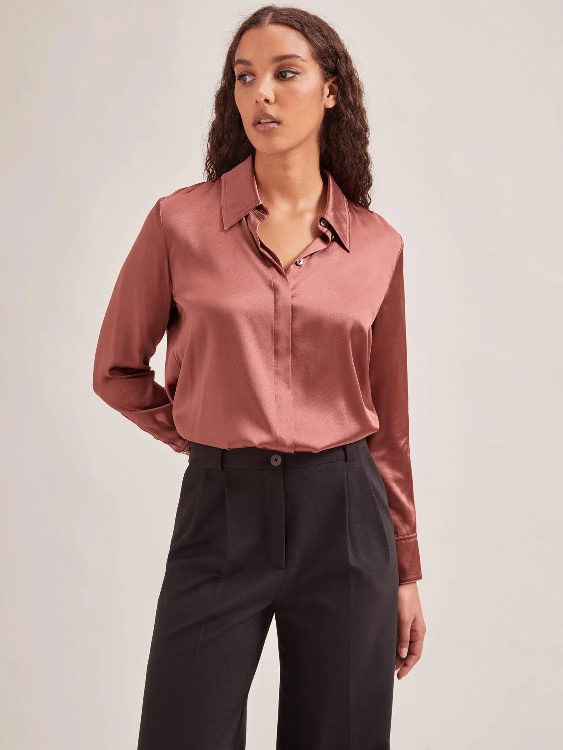 Blush Skyla silk satin shirt