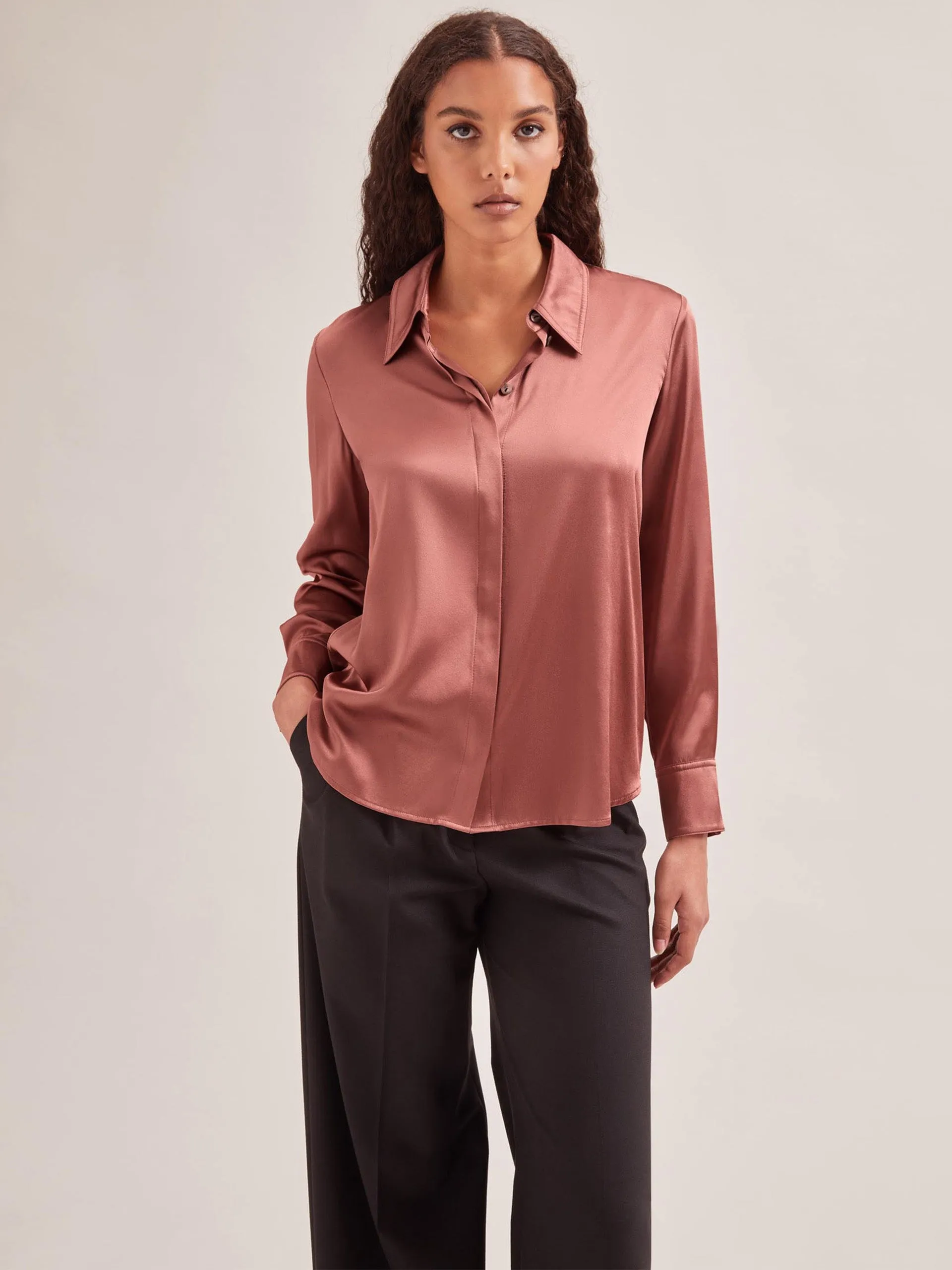 Blush Skyla silk satin shirt