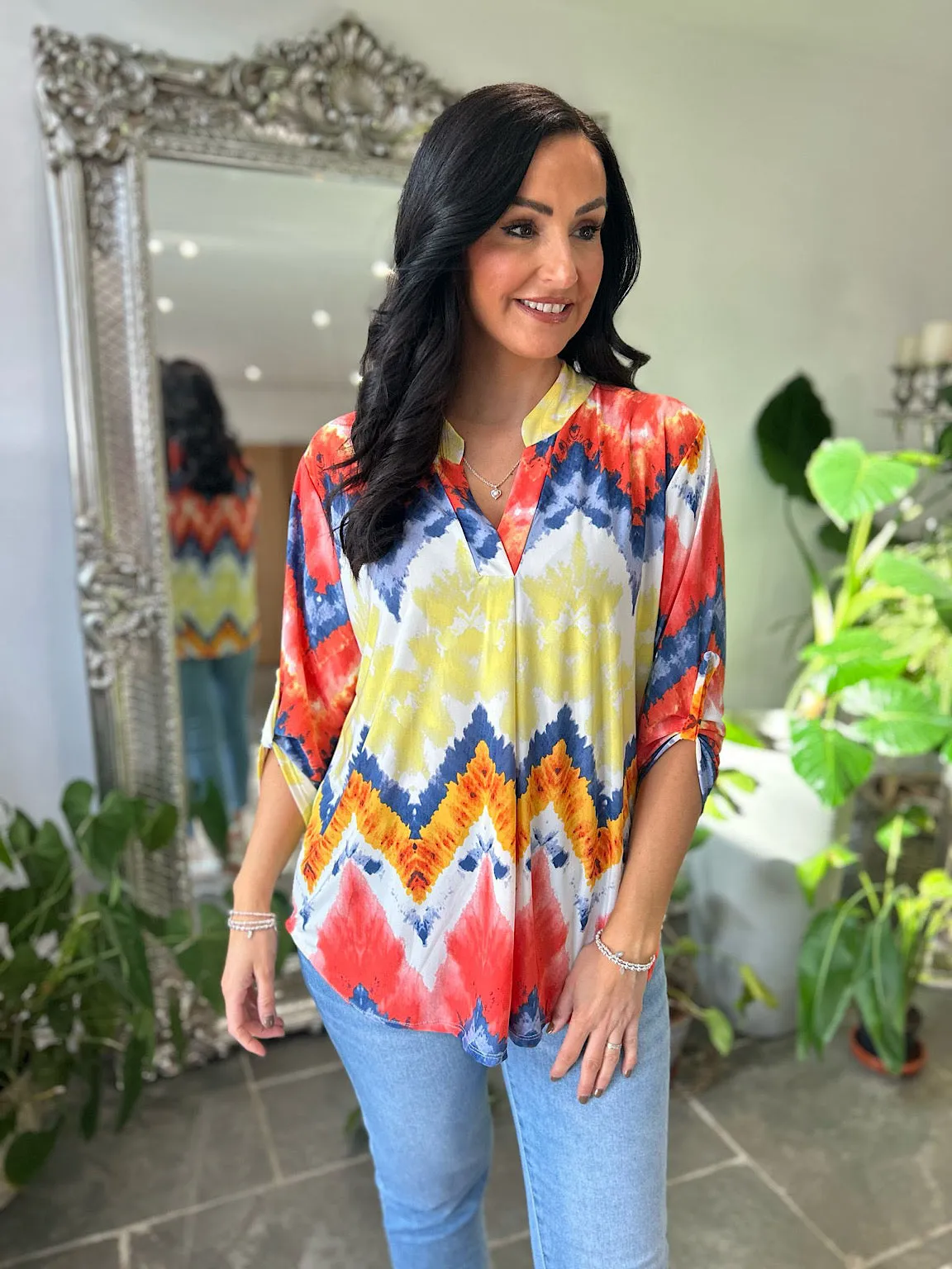 Burnt Orange Zig Zag Print Blouse Gloria