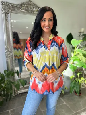 Burnt Orange Zig Zag Print Blouse Gloria