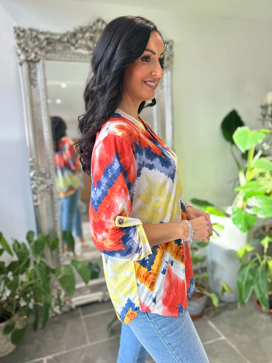 Burnt Orange Zig Zag Print Blouse Gloria