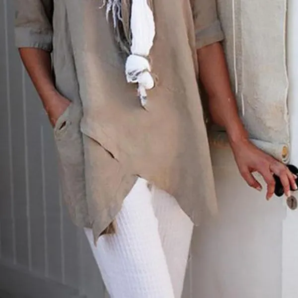 Casual Crew Neck Half Sleeve Irregular Blouses