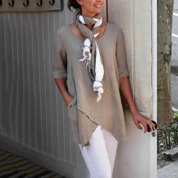 Casual Crew Neck Half Sleeve Irregular Blouses