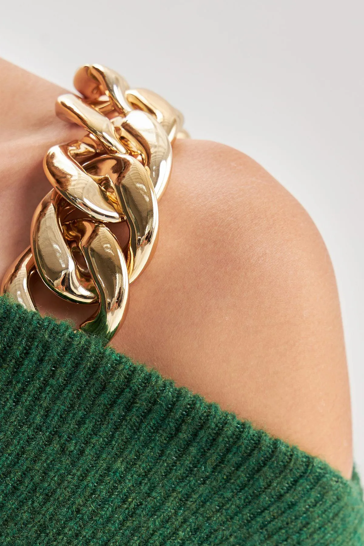 Chain Detailed Boat Neck Green Knitwear Dress