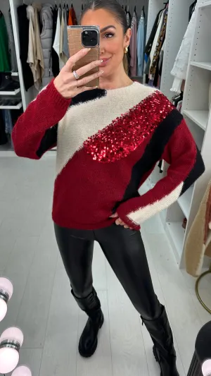 Chantella Colour Block Sequin Detailed Jumper