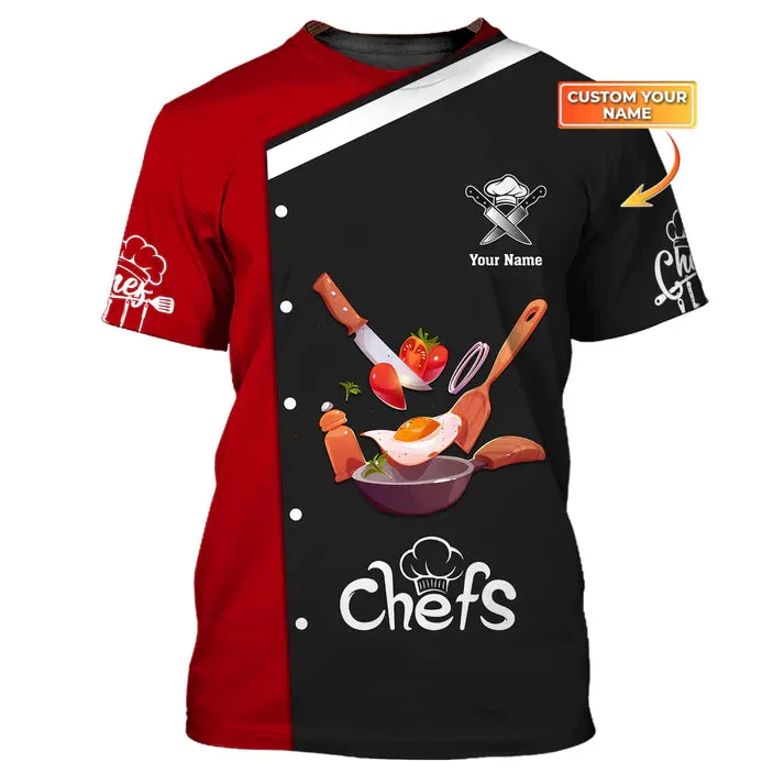 CHEF - Personalized Name 3D Black & Red All Over Printed Shirt