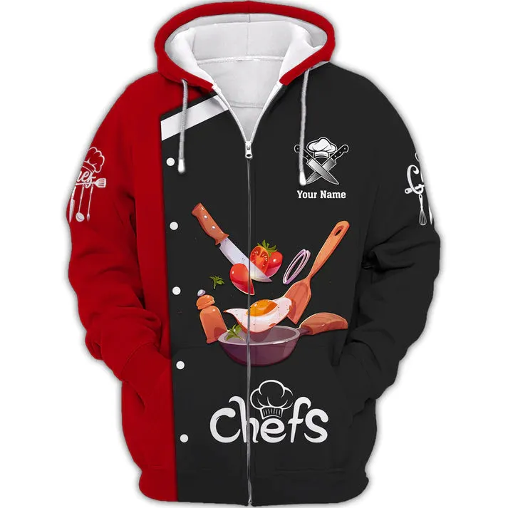 CHEF - Personalized Name 3D Black & Red All Over Printed Shirt