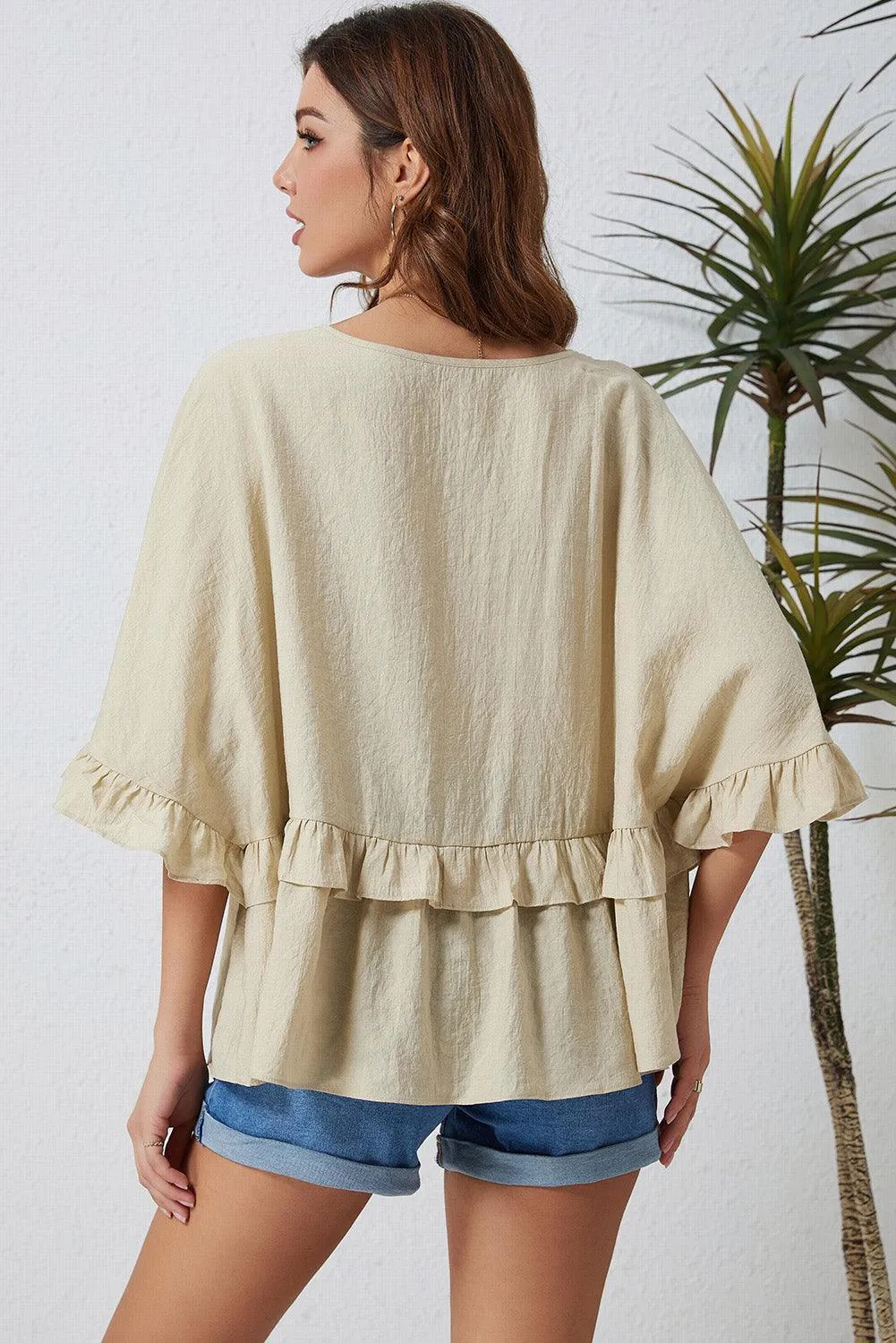 Comfy In Style V-Neck Ruffle Bell Sleeve Blouse