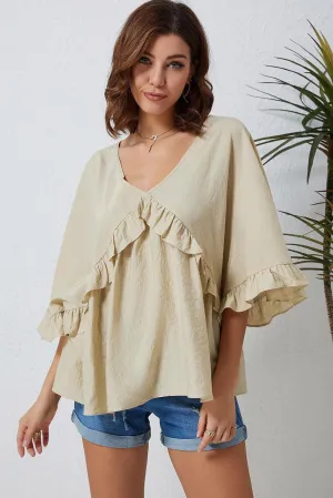 Comfy In Style V-Neck Ruffle Bell Sleeve Blouse