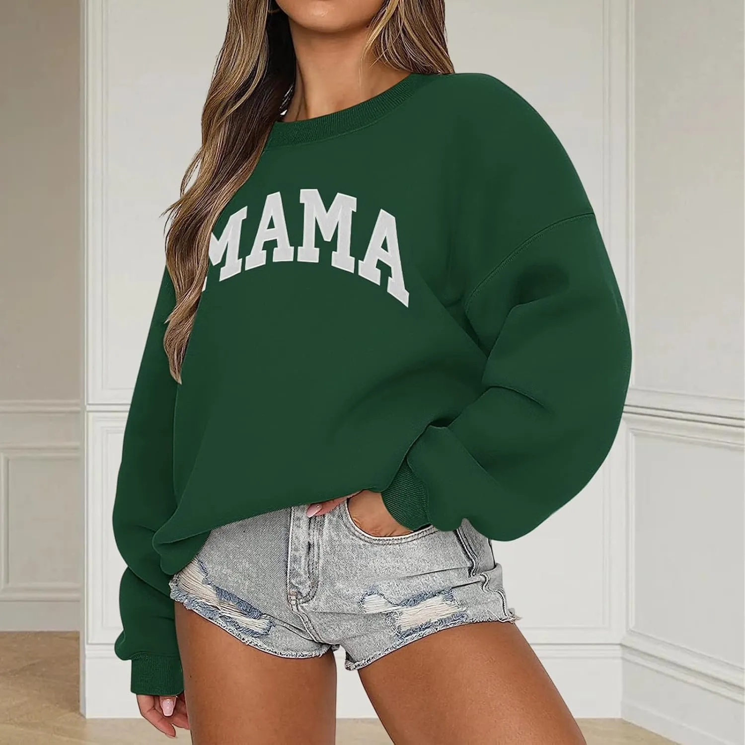 Crewneck Sweatshirt for Women Long Sleeve Mama Sweatshirts Casual Oversized Pullover Sweaters Lightweight Blouse Tops