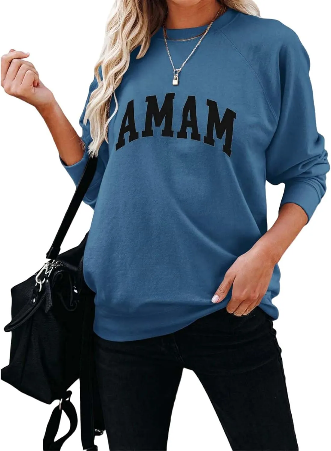 Crewneck Sweatshirt for Women Long Sleeve Mama Sweatshirts Casual Oversized Pullover Sweaters Lightweight Blouse Tops