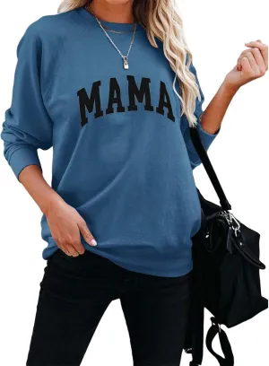 Crewneck Sweatshirt for Women Long Sleeve Mama Sweatshirts Casual Oversized Pullover Sweaters Lightweight Blouse Tops