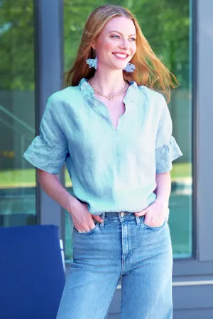 Crosby Washed Linen Shirt Seaglass Green Linen