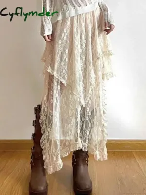 Cyflymder Asymmetrical Lace Skirts Women Summer Clothing Soft All-match Chic Streetwear Y2k Trendy Korean Style Loose Ladies Party Faldas