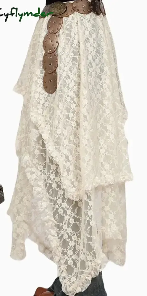 Cyflymder Asymmetrical Lace Skirts Women Summer Clothing Soft All-match Chic Streetwear Y2k Trendy Korean Style Loose Ladies Party Faldas