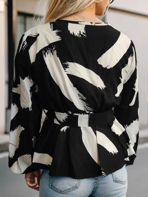 Decent Chic Lace Tie Front Wrap Long Sleeve Top