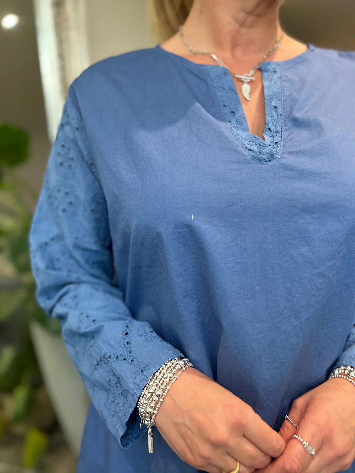 Denim Broderie Sleeve Detail Blouse Freida