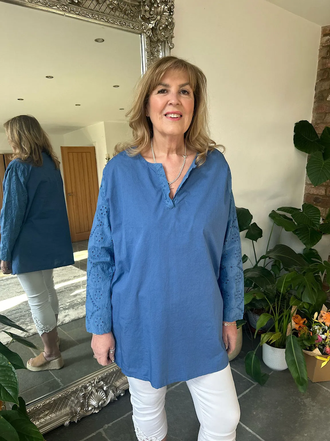Denim Broderie Sleeve Detail Blouse Freida