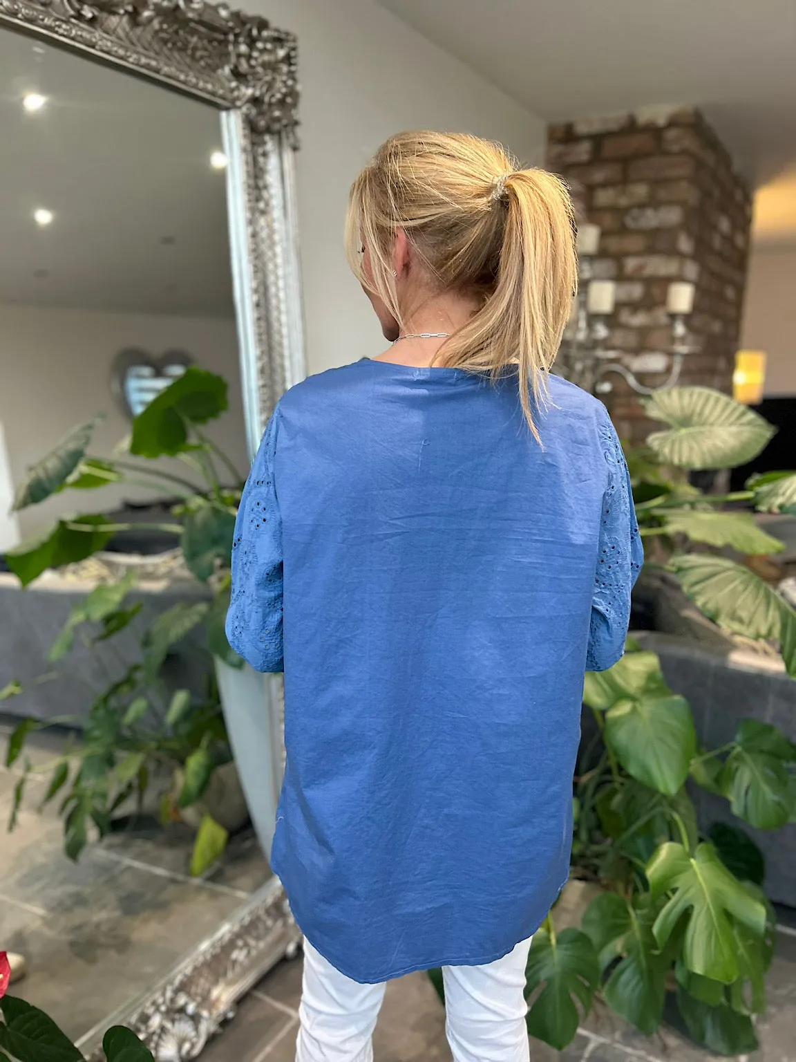 Denim Broderie Sleeve Detail Blouse Freida