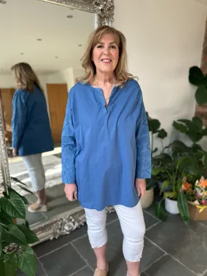 Denim Broderie Sleeve Detail Blouse Freida