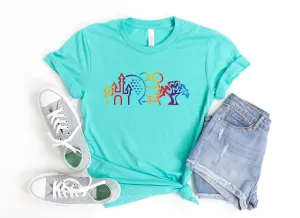 Disney Parks T Shirt - Family Matching Shirts -Epcot - Magic Kingdom - Animal Kingdom - Hollywood Studios - Rainbow Glitter