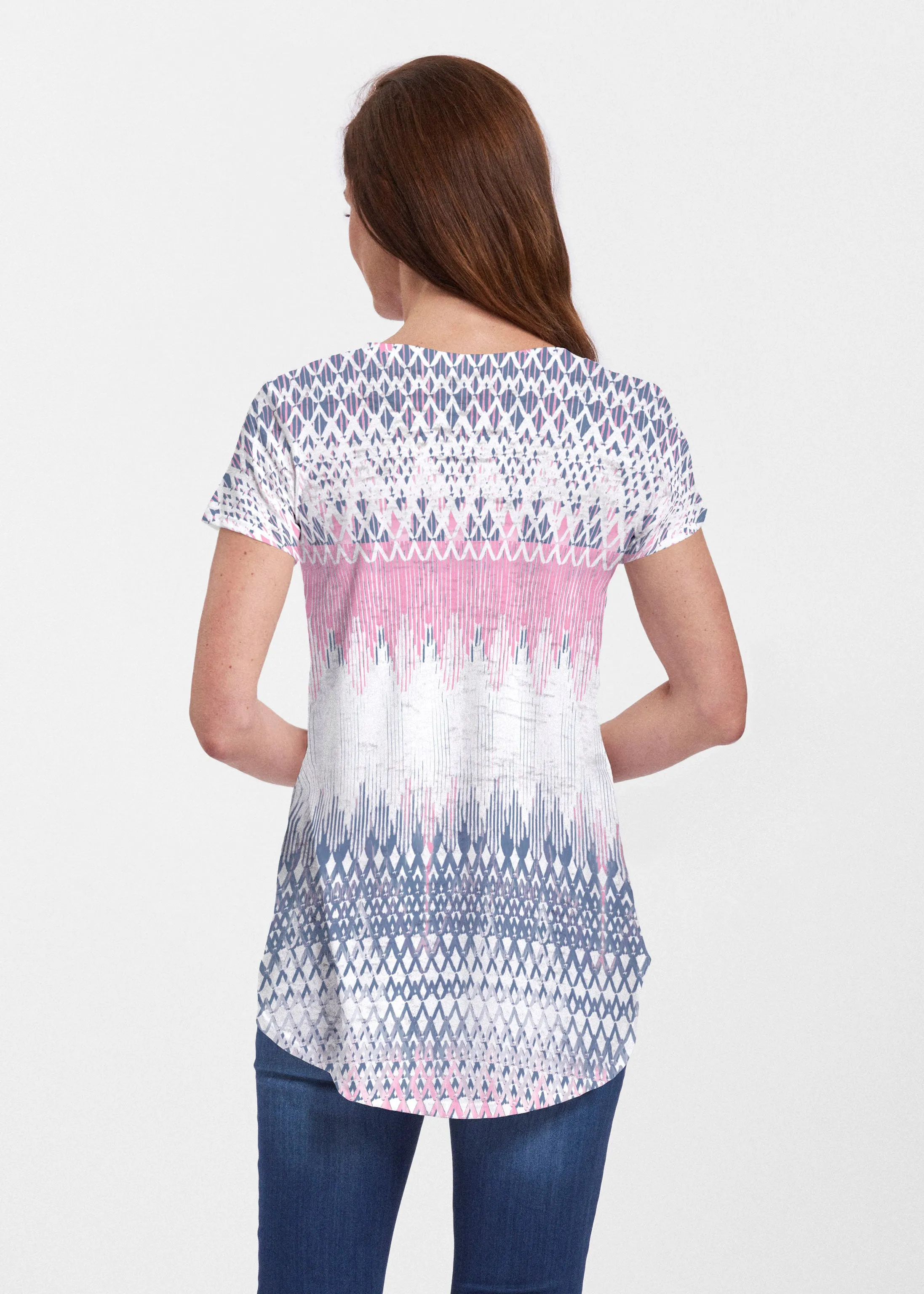 Echo Pink (7658) ~ Signature Short Sleeve Scoop Neck Flowy Tunic