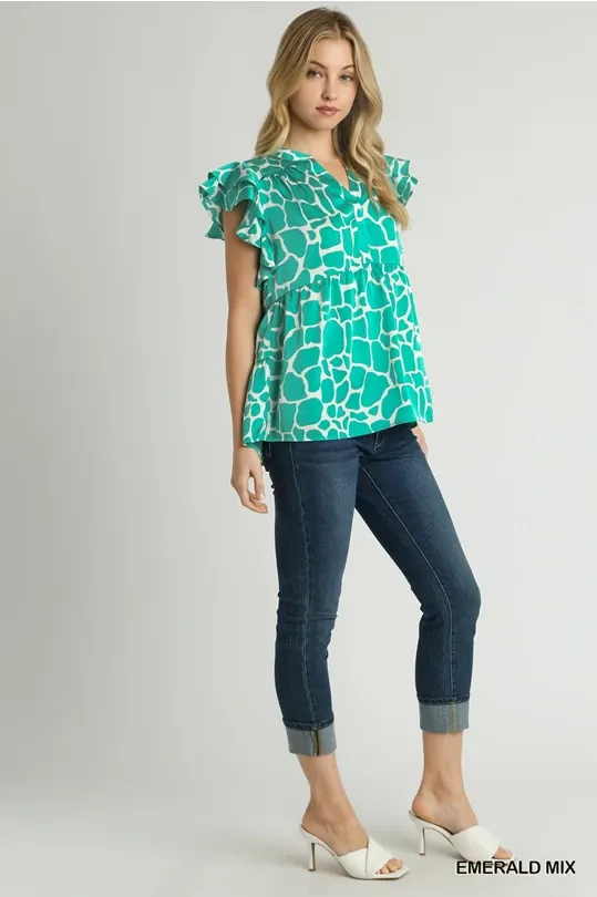 Emerald Giraffe Print Top