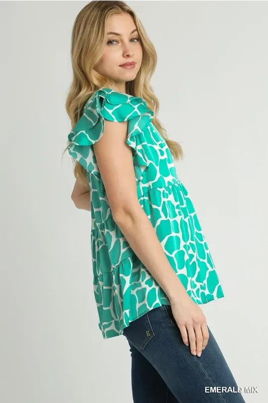 Emerald Giraffe Print Top