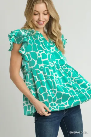 Emerald Giraffe Print Top