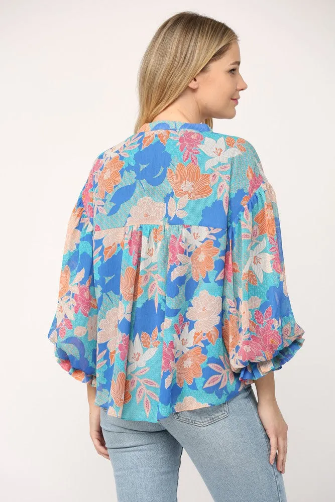 Floral Print 3/4 Balloon Sleeve Top