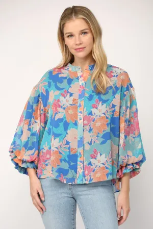 Floral Print 3/4 Balloon Sleeve Top