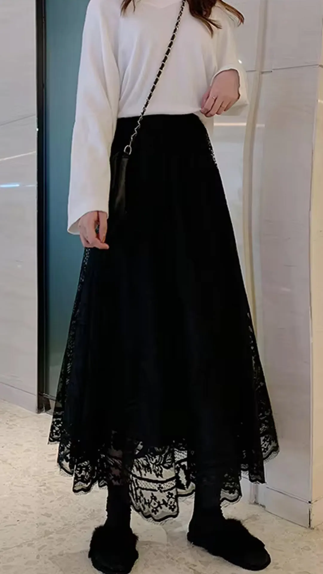 Flytonn-cute winter outfits casual winter outfits christmas outfit party look inspos High Waist Casual Elegant A-Line Long Lace Skirts
