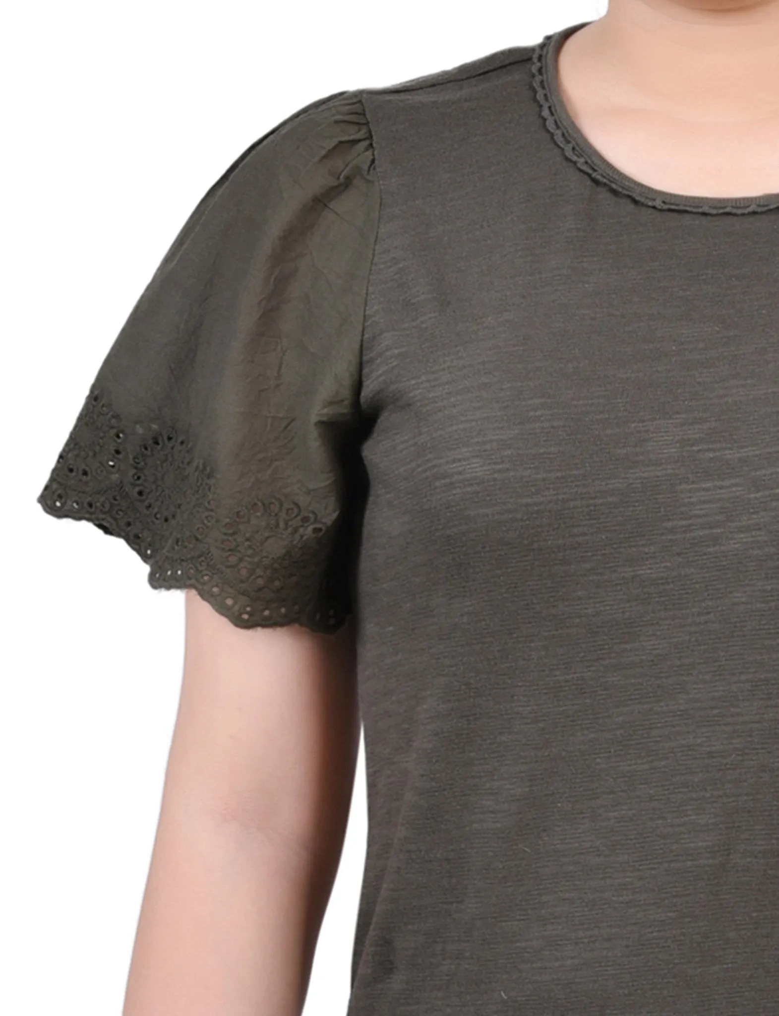 Forest Night Short Flutter Eyelet Sleeve Pullover