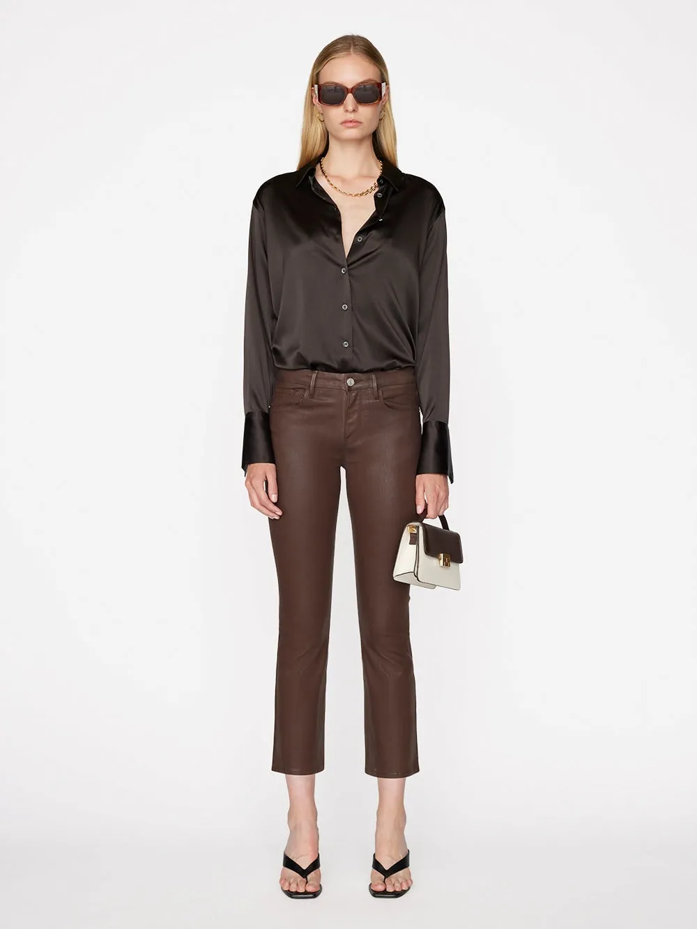 FRAME Le Crop Mini Boot Coated in Dark Chocolate